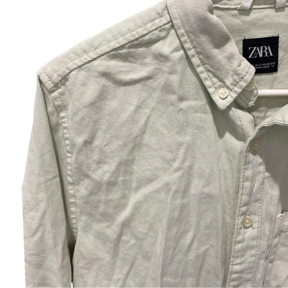 ZARA Men’s Casual Denim Button Down Shirt in Mint Green Size S